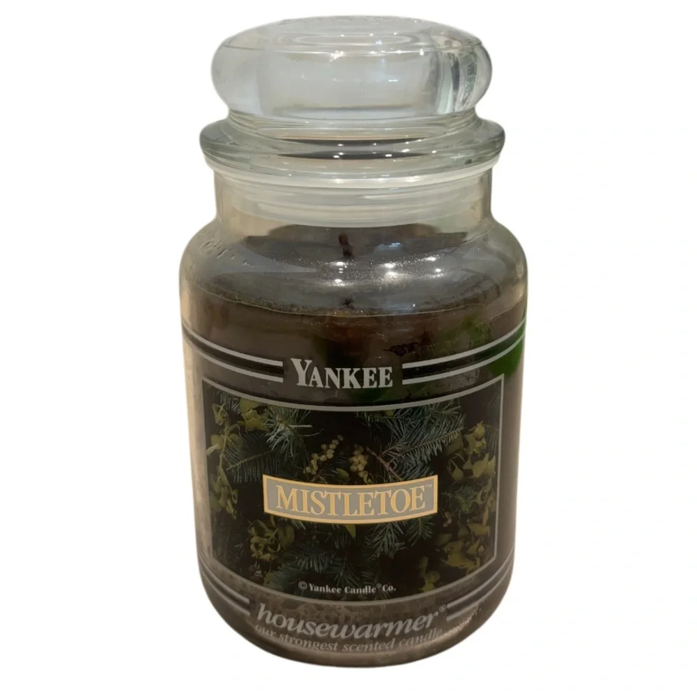 Yankee Candle Jar Black Band Mistletoe Rare Vintage Holiday Green Pine 22 Oz